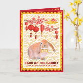 Carte Red Gold Joyeux Lunar Nouvel An du lapin Photo (Fleur jaune)