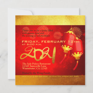 Carte Red Gold Lanterns Chinese Ox coupé en papier 2021 