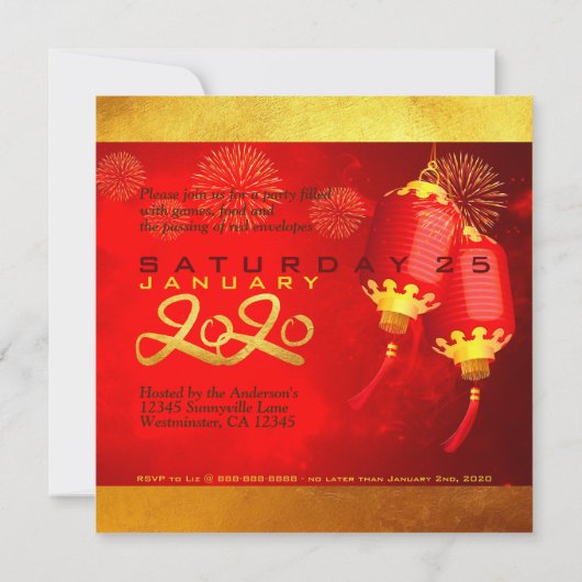 Carte Red Gold Lanterns Rat papier coupé 2020 partie SFC (Dos)
