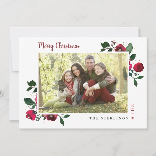 Carte Red Gold Watercolor Floral Holiday (Devant)