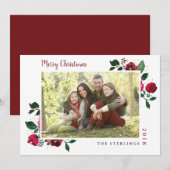 Carte Red Gold Watercolor Floral Holiday (Devant / Derrière)