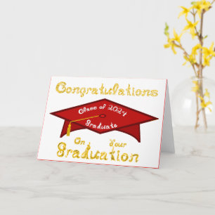 Carte Red Grad Casquette Gold White Graduate Class 2024 