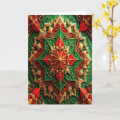 Carte Red Green Gold Decorative Holiday Card (Fleur jaune)