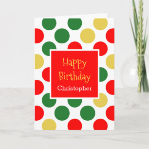Carte Red Green Gold Polka Point Noël Anniversaire