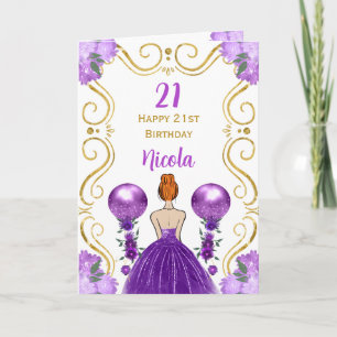 Carte Red Hair Princess Purple Joyeux anniversaire
