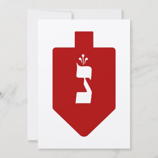 Carte Red Hanoukka Dreidel w. LETTRE HÉBRAÏQUE NUN (Devant)