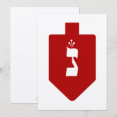 Carte Red Hanoukka Dreidel w. LETTRE HÉBRAÏQUE NUN (Devant / Derrière)