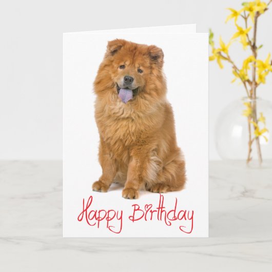 Carte Red Happy Birthday Chow Chow Chien Chien Chien Chi (Fleur jaune)