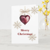 Carte Red Heart Ornament Cream Bow Snowflakes Christmas (Fleur jaune)