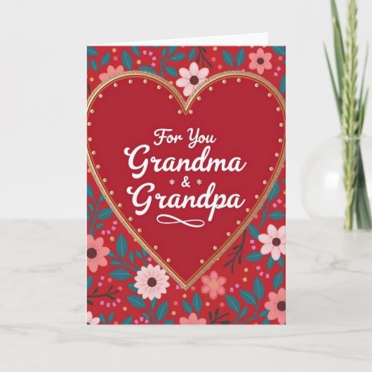Carte Red Heart Pattern Grandma Grandpa Card (Devant)