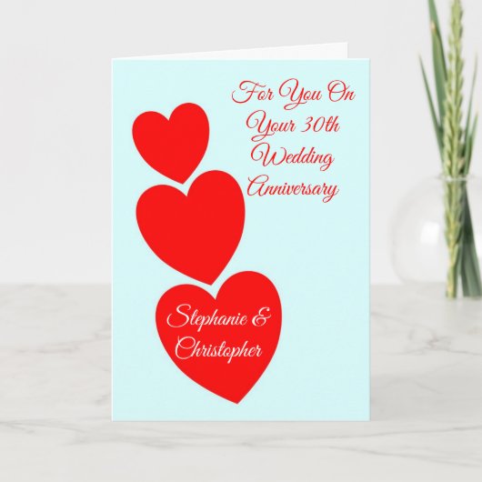 Carte Red Hearts 30e anniversaire de Mariage personnalis (Devant)