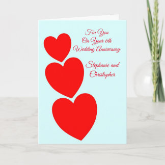 Carte Red Hearts 6e anniversaire Mariage personnalisé