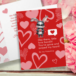 Carte Red Hearts Bunny Love Bandit Funny Valentine's Day