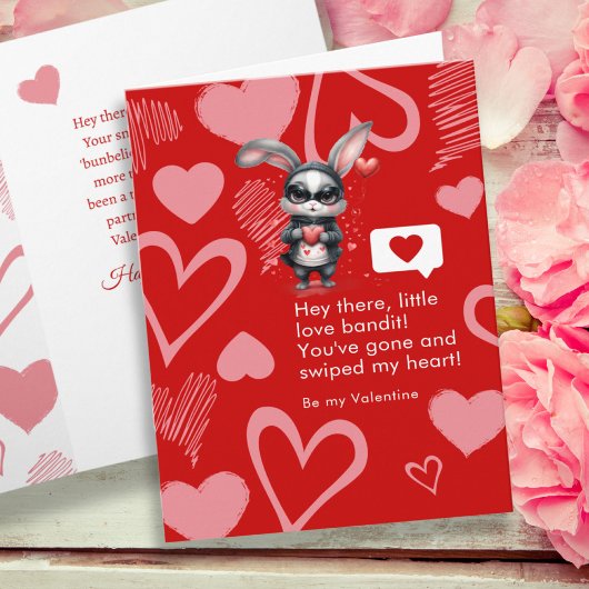 Carte Red Hearts Bunny Love Bandit Funny Valentine's Day