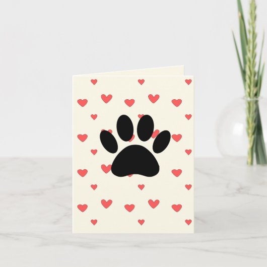 Carte Red Hearts Drawing With Dog Paw Print Background (Devant)