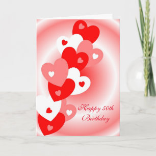 Carte Red Hearts Personalised 50th Birthday