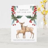 CARTE RED HOLLY BERRY DEER DUO NOUVEL AN LOGO D'ENTREPRI (Fleur jaune)