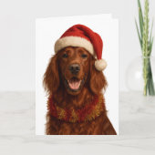 Carte Red / Irish Setter in a Santa hat Christmas card (Devant)