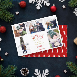 Carte Red Joyeux Noël Chic Trendy Collage 5 Photos