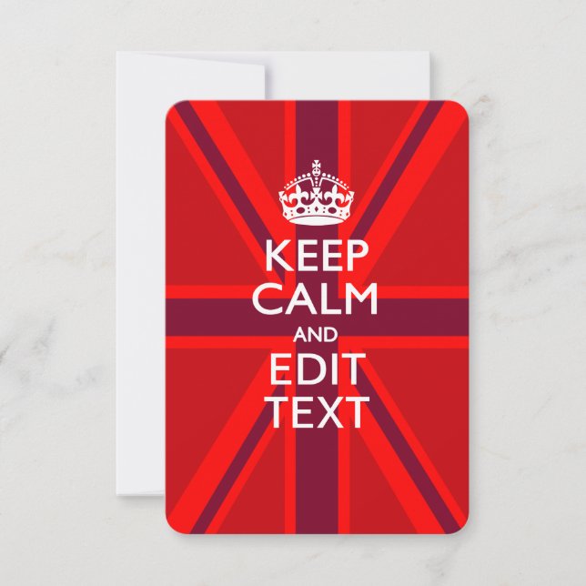 Carte Red Keep Calm And Your Text on Union Jack Flag (Devant)