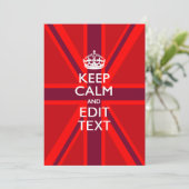 Carte Red Keep Calm And Your Text on Union Jack Flag (Debout devant)