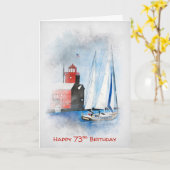 Carte Red Lighthouse and Sailboat 73e anniversaire (Fleur jaune)