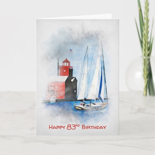 Carte Red Lighthouse and Sailboat 83e anniversaire (Devant)
