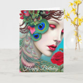 Carte Red Lips et Rose Peacock Abstrait (Fleur jaune)