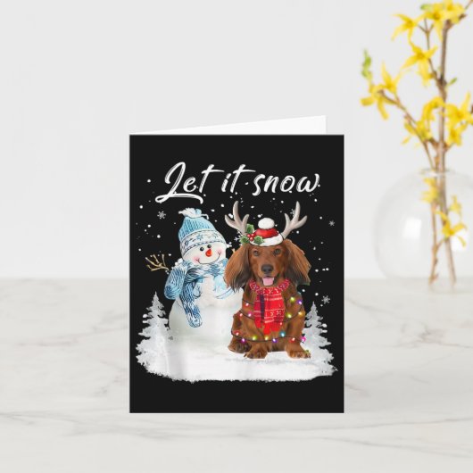 Carte Red Long Haid Dachshund Père Noël Chien neige de N (Fleur jaune)