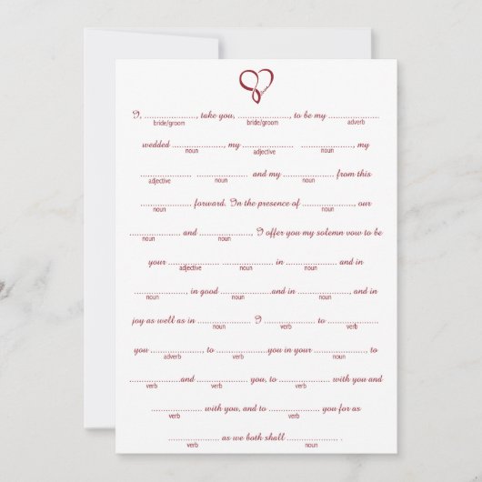Carte Red Love Heart Mariage Libs Jeu (Devant)