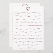 Carte Red Love Heart Mariage Libs Jeu (Devant / Derrière)