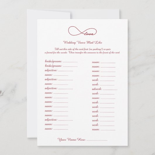 Carte Red Love Infinity Mariage Libs Jeu (Dos)