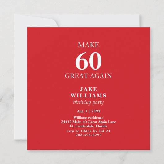 Carte Red Make 60 Great Again fête d'anniversaire (Devant)