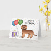 Carte Red Mini Goldendoodle Cartoon Dog Joyeux Anniversa (Fleur jaune)