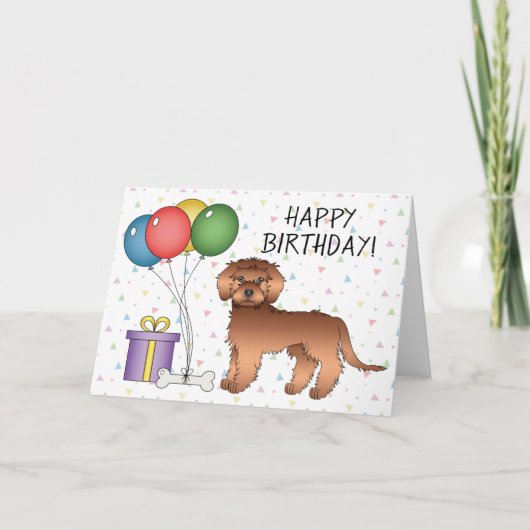 Carte Red Mini Goldendoodle Cartoon Dog Joyeux Anniversa (Devant)