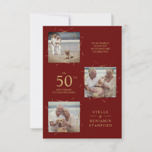 Carte Red Modern 3 Photos Animal de compagnie Tous Anniv