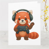 Carte Red Panda Gamer, contrôleur de jeu et casques (Fleur jaune)