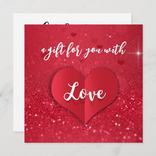 Carte Red Parties scintillant Love Heart Valentine's Day (Devant / Derrière)