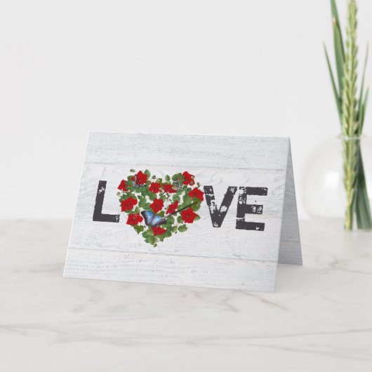 Carte Red Petunia et Ivy Coeur Mariage (Devant)