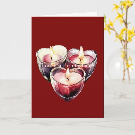 Carte Red Pink Heart Candles Love is a flame (Fleur jaune)