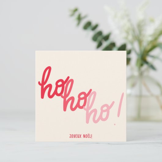 Carte Red Pink Hohoho Joyeux Noel Script Christmas Card (Debout devant)