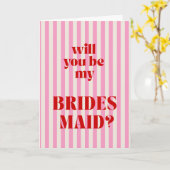 Carte Red + Pink Modern Stripe Bridesmaid Proposal (Fleur jaune)