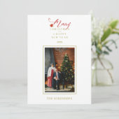 Carte Red Poinsettias Chic Joyeux Noël Famille de photos (Debout devant)