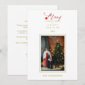 Carte Red Poinsettias Chic Joyeux Noël Famille de photos (Devant / Derrière)