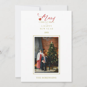 Carte Red Poinsettias Chic Joyeux Noël Famille de photos