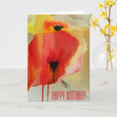 Carte Red Poppies sur or moderne art floral anniversaire (Fleur jaune)