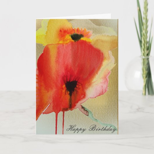 Carte Red Poppies sur or moderne art floral anniversaire (Devant)