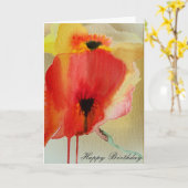 Carte Red Poppies sur or moderne art floral anniversaire (Fleur jaune)