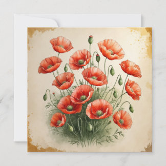 Carte Red Poppy Flowers Bouquet 
