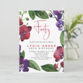 Carte Red Purple Orchids 40e anniversaire de fête Invita (Debout devant)